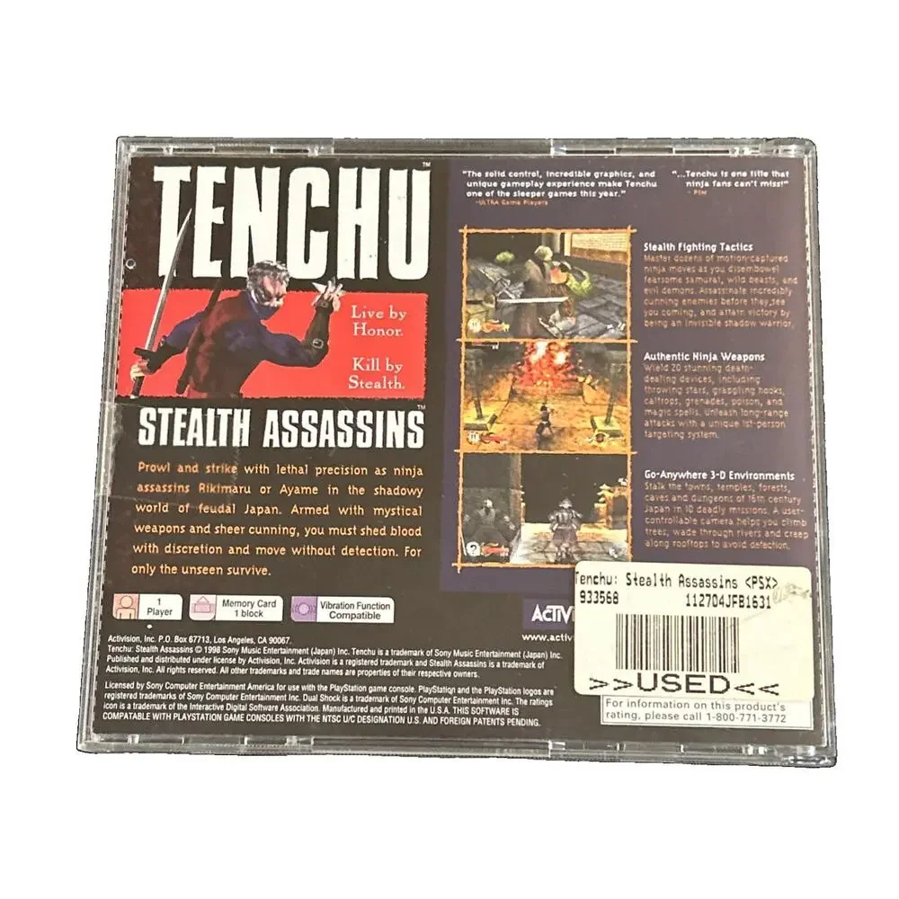 Tenchu: Stealth Assassins Sony PlayStation 1 1998 Tested & Working No Cover Art